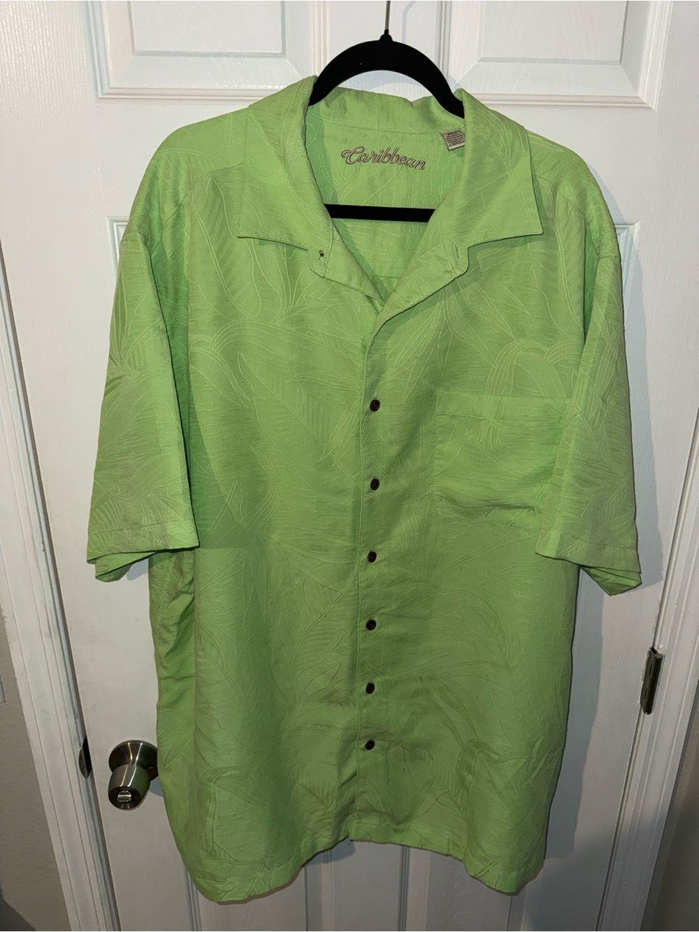 Caribbean Men’s Tropical Lime Green Hawaiian Shirt Size 3XT Short Sleeve Button